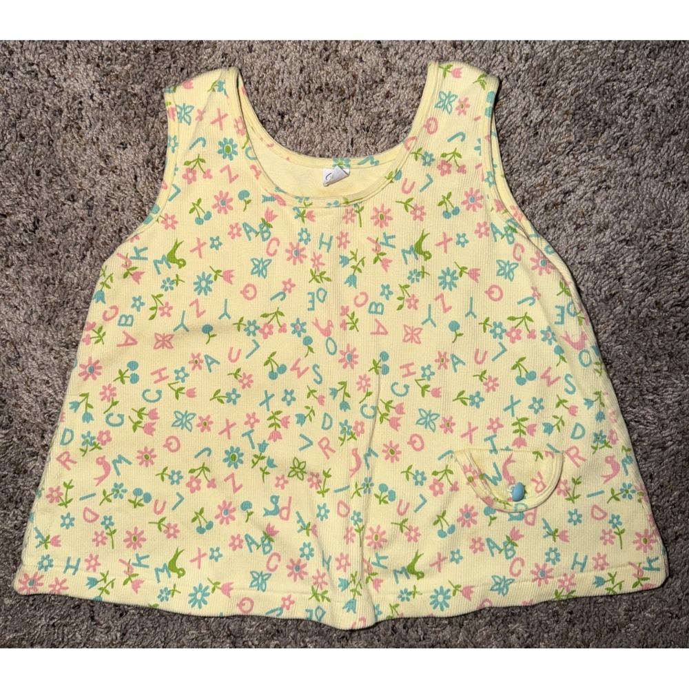 Vintage 90's Carter'sโ Baby 18 Months Yellow Alphabet Floral Ribbed Cotton Y2K